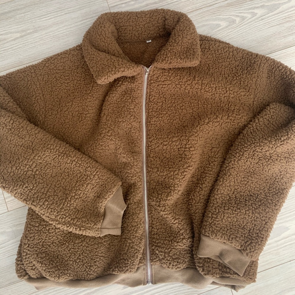 Khaki zip up “teddy “ jacket